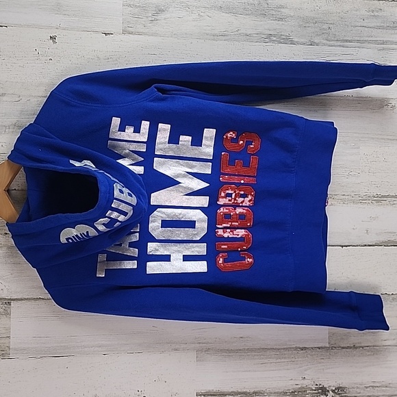 PINK Victoria's Secret Chicago Cubs zipup hoodie sweatshirt sequin Size Small - Picture 4 of 8
